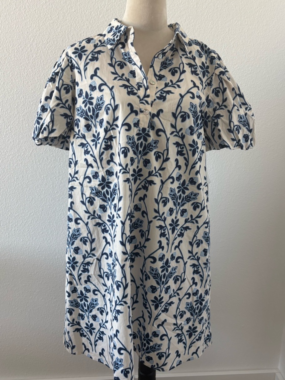1. State White Mini Dress with Navy Blue Floral Print